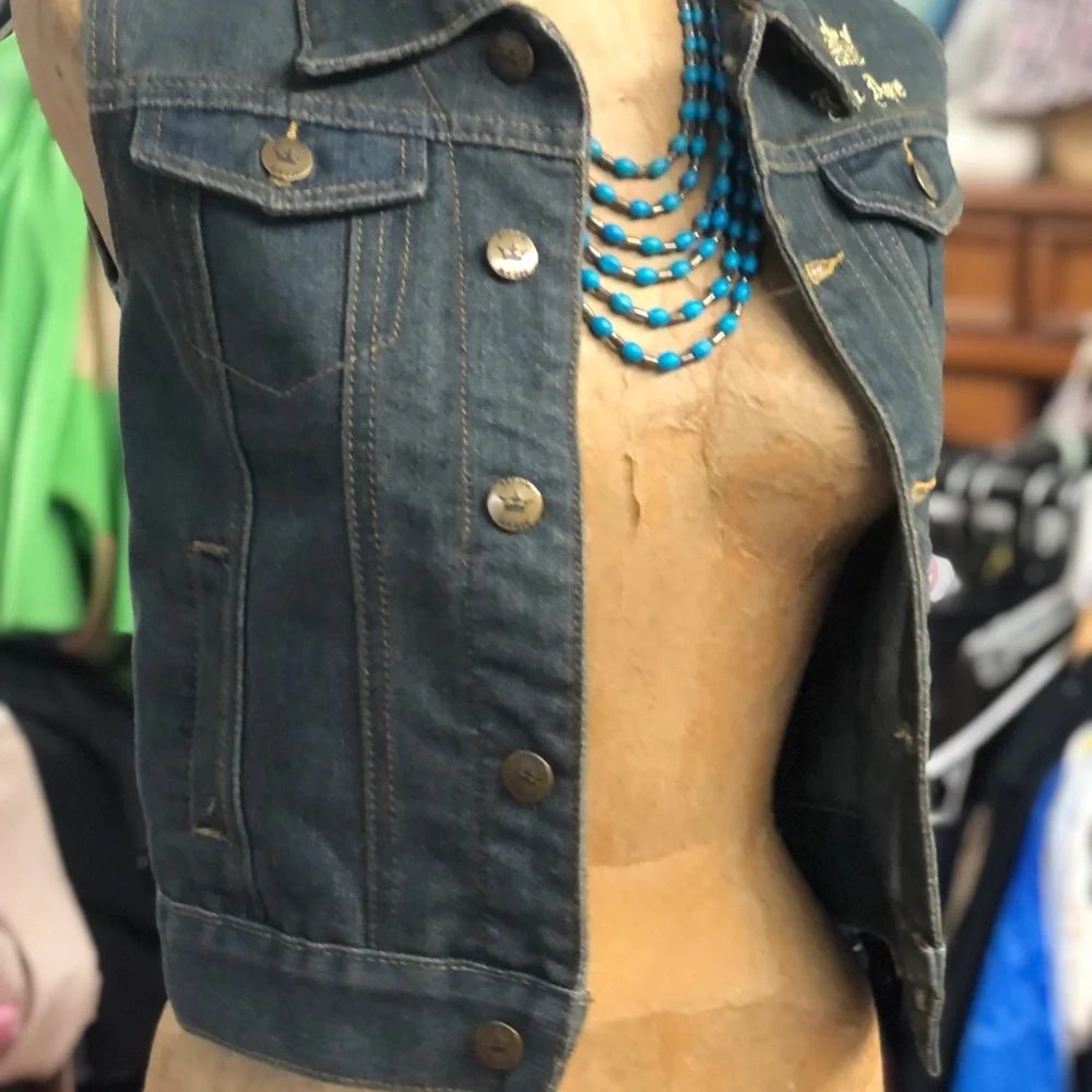 Red Ape - retro denim vest - with original tags- pockets- contrast stitch - XS